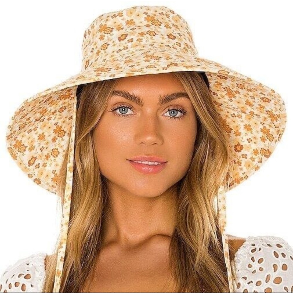 Lack Of Color Floral Wide Brim Hat - Orange and Cream - Picture 2 of 2
